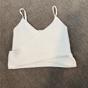 AERIE White Ribbed Wrap-Front Cami Tank Top